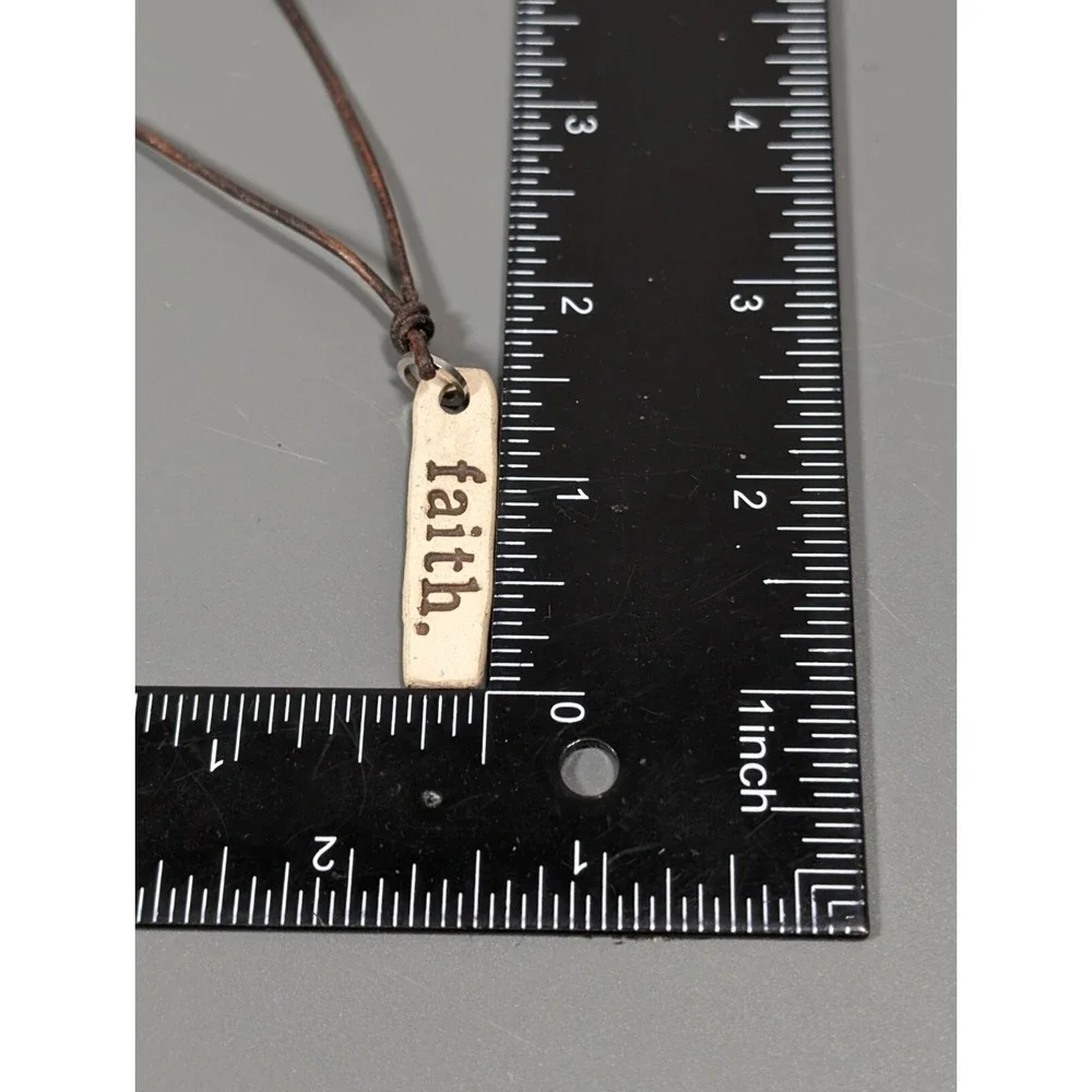 MudLove Inspirational Faith Ceramic‎ Bar Pendant Brown Adjustable Cord Necklace